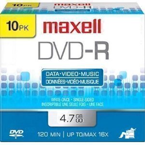 Maxell - Pack of 10 DVD-Rs - 4.7 GB (120 minutes) 16x - Narrow housing